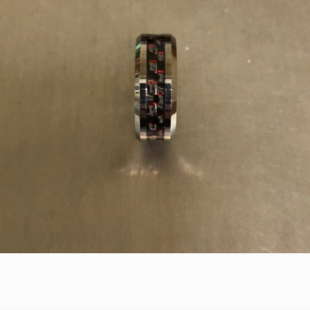 8mm Black and Red Carbon fiber inlay Tungsten Wedding Band